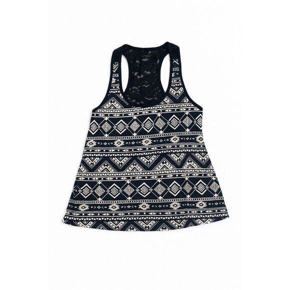 Forever 21 Black Beige Aztec Geometric Print Racerback Tank Top Women’s Small - Picture 2 of 5